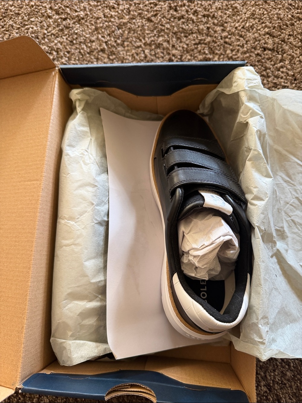 Cole Haan Black Leather Velcro Strap Sneakers with White Heel Accent Size 5